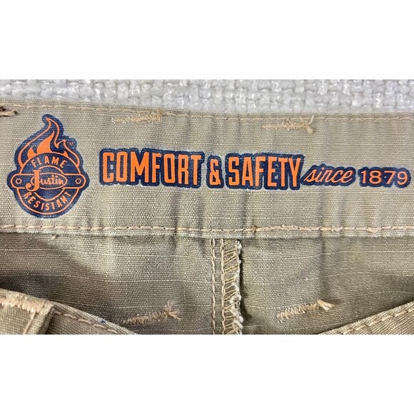 Justin FR Work Pants Men's 33x35 CAT 2 Beige Ripstop Straight Utility Workwear - Picture 5 of 14